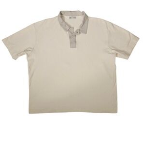 Zara Polo Shirt Men XL Cream Contrast Collar Snap Button Short Sleeve Minimalist
